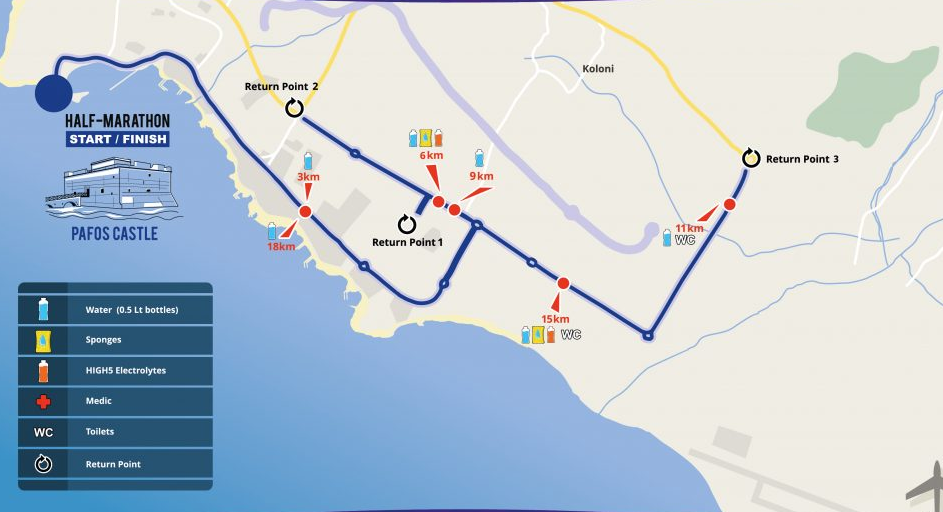 The map of Cyprus Half-marathon 