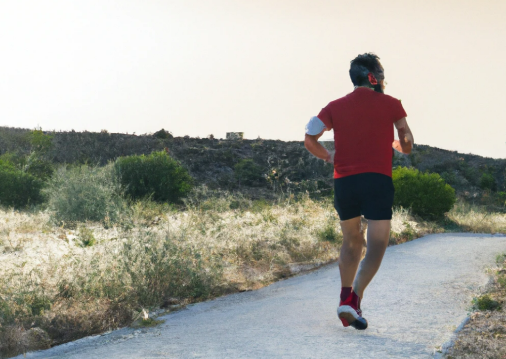 A runner's silhouette against a colorful sunrise background, symbolizing the sense of accomplishment, adventure, and excitement that comes with running.